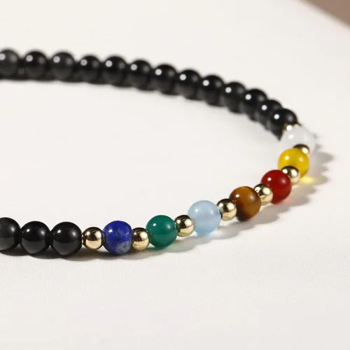 Vista 3 de Jewever Pulseras de 7 chakras para mujer, piedra real, cuerda de la suerte, pulsera de cuentas de cristal, cristales y piedras curativas, joyería