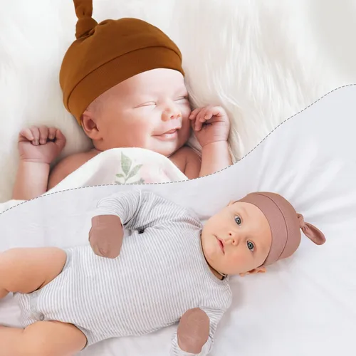 Vista 5 de 5 juegos de sombreros y mitones de bebé, gorros prematuros, guantes de calcetines para recién nacidos, guantes para recién nacidos, gorros de bebé