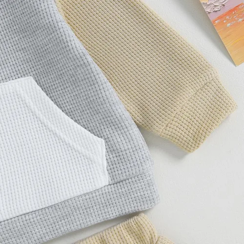 Vista 6 de Ropa para bebé niño pequeño, sudadera con capucha y bloques de color, 2 piezas, sudadera para otoño e invierno