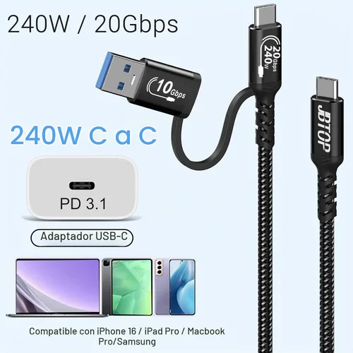 Vista 3 de Cable USB A a C Android Auto de 3.3 pies [2 paquetes], USB C PD de Negro