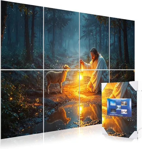 Vista 17 de Paneles acústicos artísticos de 48 x 32 x 0.4 pulgadas, paraguas, gato y mar, absorción de sonido, decoración de pared autoadhesiva a prueba