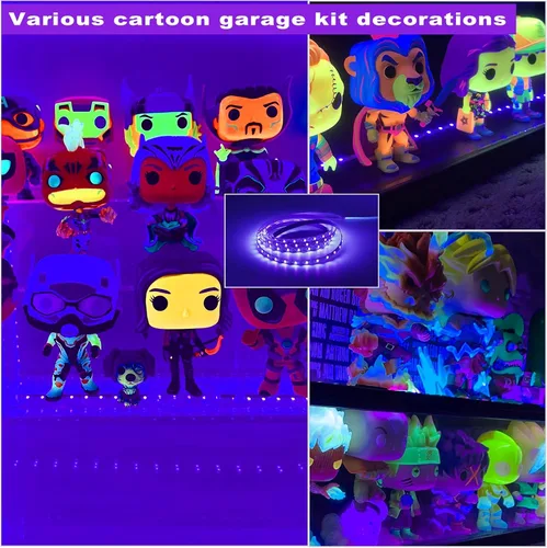 Vista 6 de Tiras de luz LED negras de 6.6 pies, 120 perlas de lámpara, kit de tira de luz negra LED con cable USB de 1.5 m, tira de luz Blacklight flexible