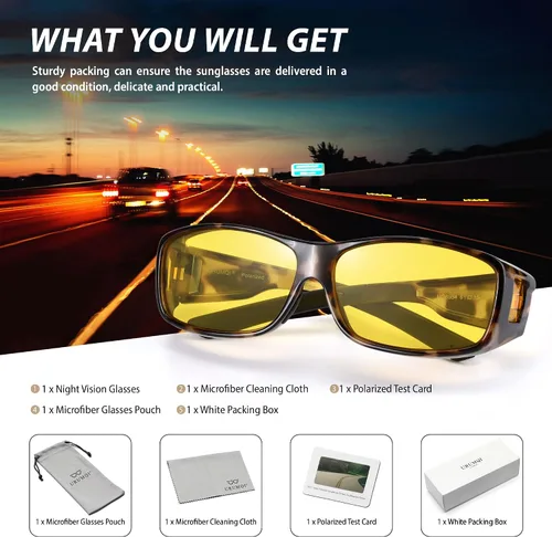 Vista 7 de URUMQI Gafas de conducción de visión nocturna para hombres y mujeres, lentes polarizados antirreflejos, lentes de alta definición amarillas
