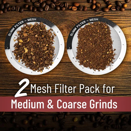Vista 4 de Juego de filtros reutilizables – 2 piezas de metal de acero inoxidable – 2 filtros de metal de malla para cafetera AeroPress y máquina de café