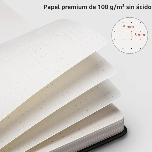 Vista 3 de RETTACY Cuaderno de diario con puntos y viñetas, 192 páginas, tamaño mediano A5 (5.7" x 8.3"), tapa dura de cuero, papel grueso de 100 gsm
