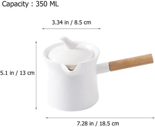 Vista 4 de Cabilock Cacerola de cerámica con mango de madera, calentador de mantequilla, mini olla de cocina para leche, té, café, comida para bebés