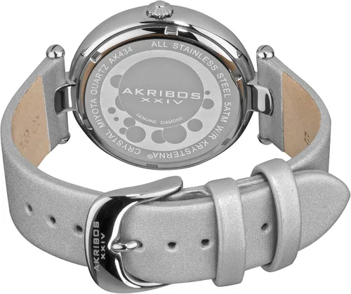 Vista 4 de Akribos Sunray Diamond Dial Reloj de mujer - Madre de perla centro y círculo lleno de cristal en una correa de cuero - AK434