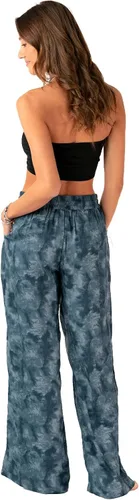 Vista 4 de Lotus and Luna Pantalones de pierna ancha con cordón para mujer, pantalones tailandeses para playa y descanso, cintura alta, pantalones bohemios