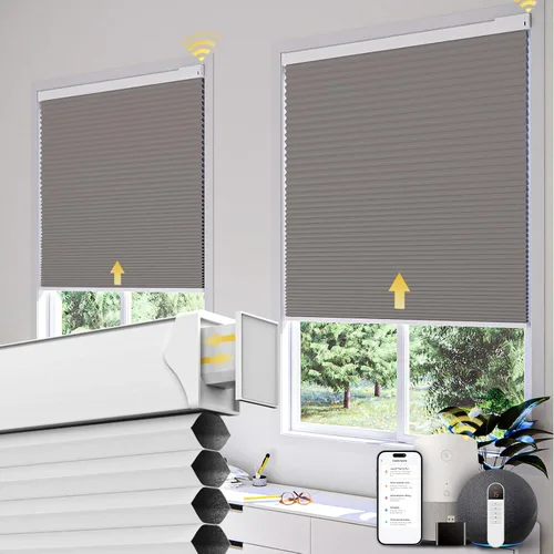 Vista 9 de CINONEKO Persianas celulares motorizadas de tamaño personalizado (21-69 pulgadas de ancho x 22-93 pulgadas de alto), persianas inteligentes de panal
