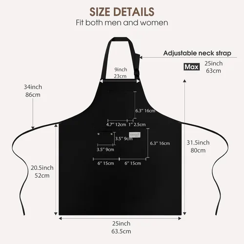 Vista 4 de Delantales de chef de algodón para hombres y mujeres, bolsillos grandes, material de lona