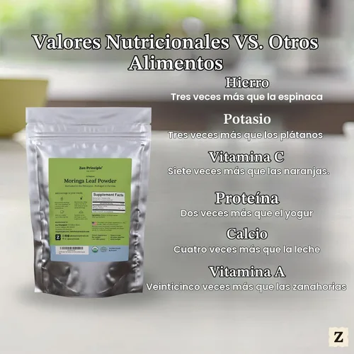Vista 5 de Zen Polvo de hoja de moringa con principio orgánico, certificado por USDA, 1 libra