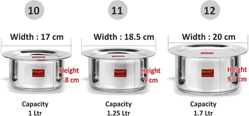 Vista 4 de Sumeet Juego de utensilios de cocina de acero inoxidable con tapa, 1 litro a 1.7 L, 3 piezas (acero)