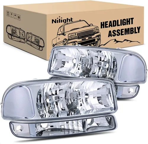 Vista 12 de Nilight Conjunto de faros delanteros compatible con GMC Sierra Yukon 1999, 2000, 2001, 2002, 2003, 2004, 2005, 2006, GMC Sierra Yukon, lente