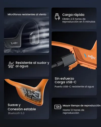 Vista 8 de SHOKZ OpenRun Pro 2 Auriculares deportivos Bluetooth con conducción ósea Naranja