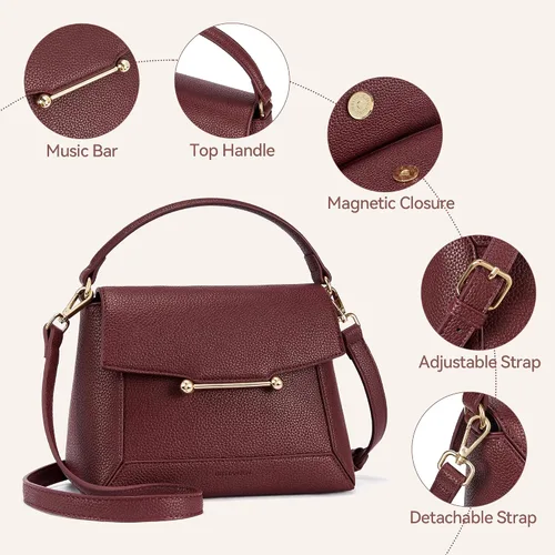 Vista 4 de BOSTANTEN Bolsos cruzados pequeños para mujer, bolso de hombro con asa superior, bolso de hombro de cuero vegano con solapa