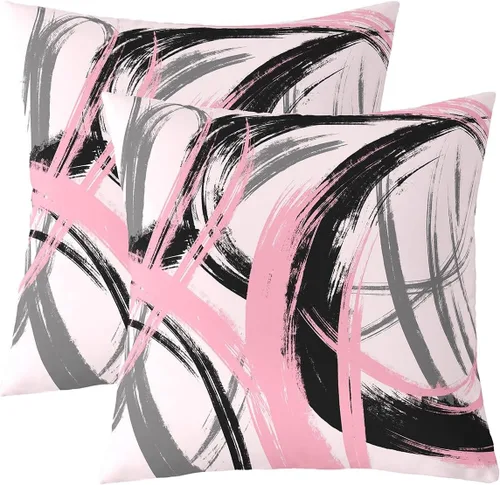 Vista 28 de Juego de 2 fundas de almohada abstractas de 16 x 16 pulgadas para niños, niñas, adolescentes, decoración de dormitorio, moderna a rayas, decoración