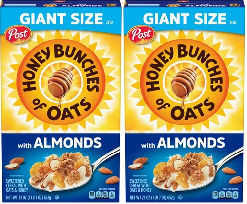 Vista 14 de Cereal Honey Bunches of Oats Honey Roasted. Racimos de avena y granola, taza de cereales individual, desayuno sobre la marcha