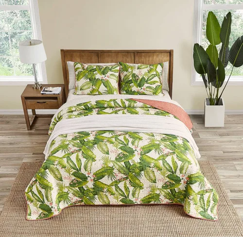 Vista 11 de Tommy Bahama Juego de edredón reversible de algodón con fundas a juego, decoración ligera del hogar para todas las estaciones, Queen, verde/azul