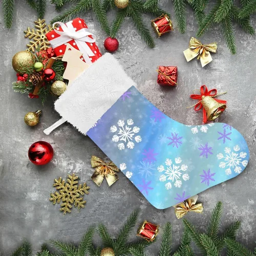 Vista 8 de ALAZA Calcetines de Navidad, copos de nieve, clásicos de invierno, decoraciones de calcetines grandes personalizados para la temporada de vacaciones