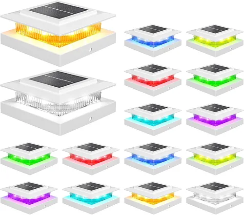 Vista 17 de NIORSUN - Luces solares de poste de 4 x 4 que cambian de color, luz solar para poste, paquete de 12 unidades, color blanco RGB Solar Post Cap Lights