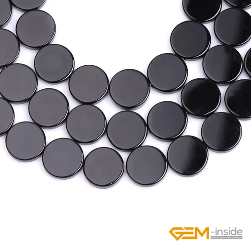 Vista 3 de GEM-Inside - Cuentas sueltas de ágata negra natural de 0.630 in, moneda de cristal de rayas energéticas para hacer joyas, 15 pulgadas
