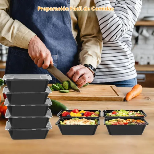 Vista 6 de Paquete de 50 (100 piezas) recipientes de preparación de comidas de 25 onzas, reutilizables, fáciles de abrir con tapa, aptos para alimentos