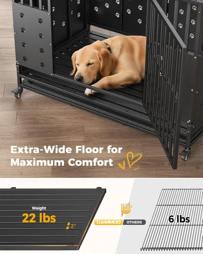 Vista 4 de Cammoo Jaula resistente de 48 pulgadas para perros grandes, paneles mejorados a prueba de masticación, panel de suelo ampliado con comodidad