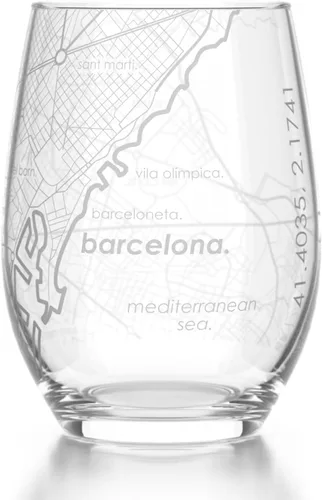 Vista 4 de Well Told Copa de vino grabada con mapa de España de Barcelona sin tallo, copa de vino grabada con mapa de la ciudad, regalo para los amantes