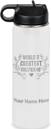 Vista 72 de LaserGram Botella de agua personalizada, World's Greatest Girlfriend, acero inoxidable de doble pared aislada al vacío con popote superior, regalo