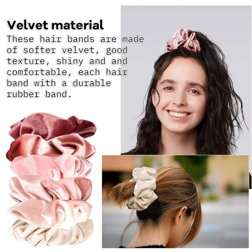 Vista 7 de Whaline Coleteros para el cabello con temática de rubor, bandas para el cabello de terciopelo grandes, color rosa, suaves, elásticas, accesorios