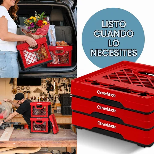 Vista 6 de CleverMade - Cajas de leche plegables para almacenamiento, 25 L, 1 paquete, 50 libras, color rojo