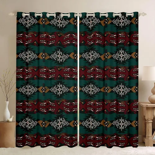 Vista 36 de Cortinas opacas de estilo bohemio occidental de 76 x 45 pulgadas, cortinas y cortinas de atrapasueños de vaca, cortinas del suroeste, cortinas
