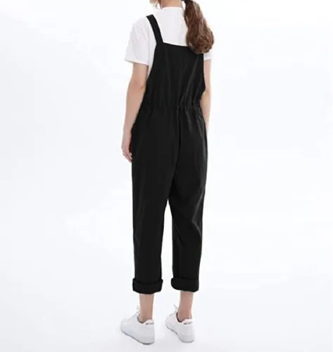 Vista 3 de Mono largo con botones para mujer, overol bohemio, con bolsillo, correa sólida, casual, para mujer, overol para ropa