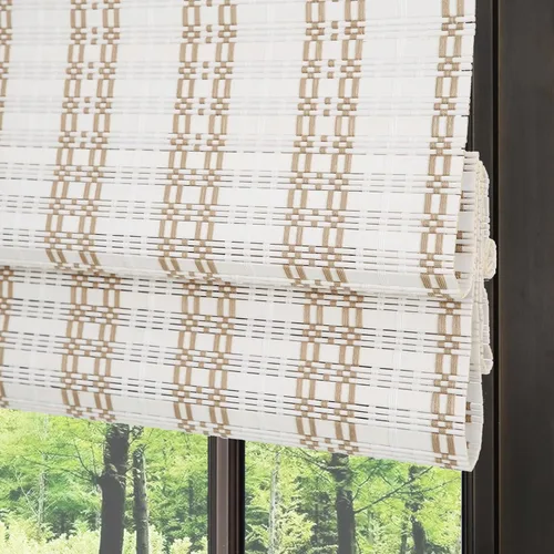 Vista 9 de Persianas romanas de bambú sin cordones para ventanas, persianas de madera tejida natural de ónix negro con cenefa de 6 pulgadas de alto, persianas