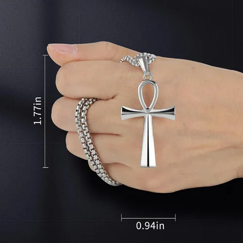 Vista 5 de Colgante de cruz para espejo retrovisor de coche, adorno colgante de acero inoxidable copto Ankh Cruz collar amuleto crucifijo joyería hombres niños