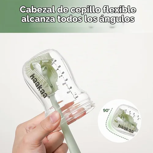 Vista 6 de Haakaa Juego de cepillos de limpieza 5 en 1 – Cepillo para biberones y limpiador de cepillo para biberones, limpieza integral multiusos de 360°