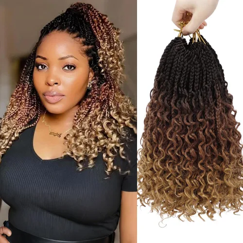 Vista 14 de Goddess Box Braids 1B3330 - Trenzas de ganchillo bohemias de 10 pulgadas para mujeres negras, paquete de 7 paquetes de trenzas bohemias preenlazadas