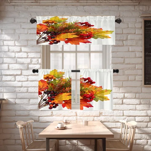 Vista 56 de Shrahala Orange Autumn Autumn Blackout Curtain Tiers, Fall Kitchen Valance Light Blocking Tier Drapes with Rod Pocket, 2 Pack 26 X 24 in