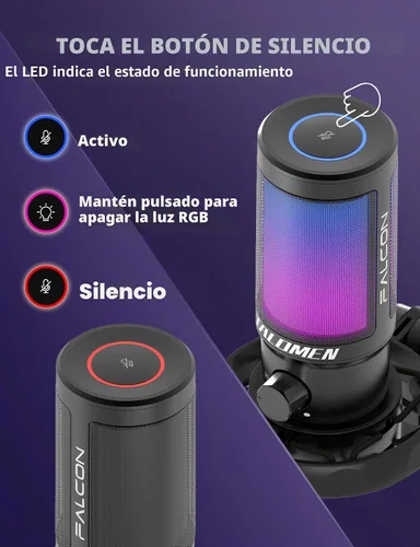 Vista 3 de talomen - Micrófono de juego para PC, kit de micrófono condensador de transmisión USB con RGB, silencio rápido, perilla de ganancia, soporte