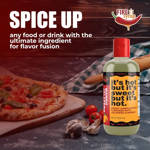 Vista 8 de Fire Syrup - Jarabe simple de mango y jalapeño - ¡Está caliente pero es dulce pero está caliente! - Botella de 8 onzas de jarabe simple con infusión