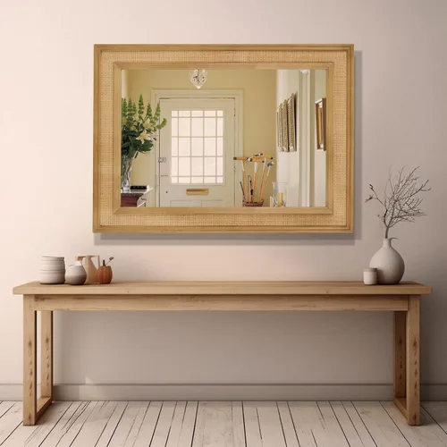 Vista 4 de WallBeyond Espejo de Pared de Ratán Rectangular, Espejo de Ratán de 32 X 44 Pulgadas con Marco de Madera para Decoración de Pared, Baño, Sala