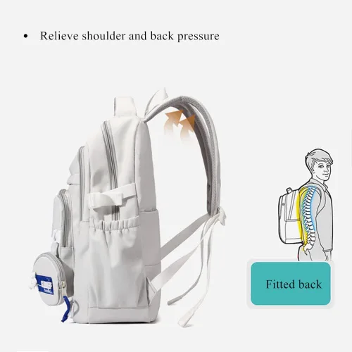 Vista 5 de Bonita mochila estética para niñas, estudiantes de secundaria, mochila para adolescentes, color sólido, ligera, mochila escolar informal con bolsa