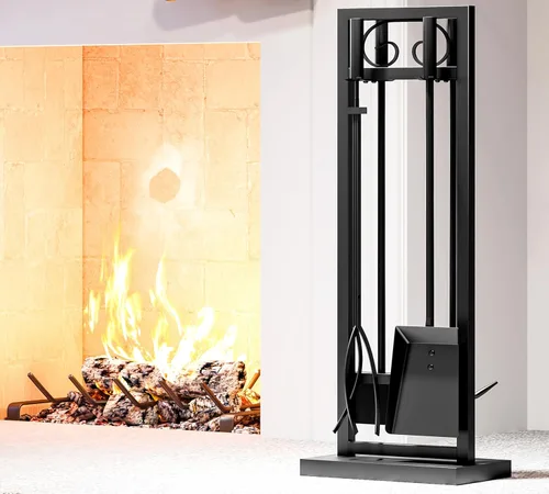 Vista 6 de Kingson Juego de herramientas para chimenea de 5 piezas – 30.5" Diseño de volutas negras, accesorios de chimenea de servicio pesado para chimeneas