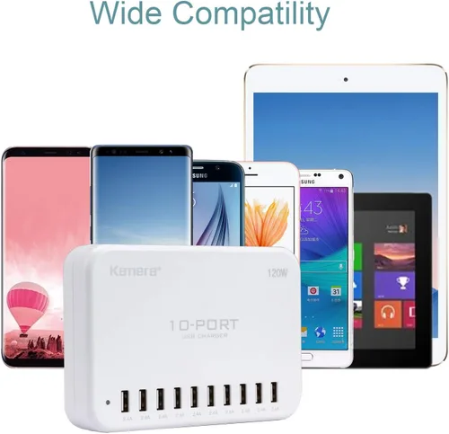 Vista 6 de Estación de carga USB de 120 W, 24 A, concentrador de cargador internacional de 10 puertos para múltiples dispositivos iPhone XR XS 8/7/6s/6