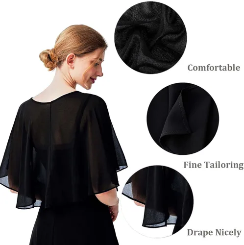 Vista 4 de Ciormis Chiffon Capelet Women's Soft Shawls and Wraps for Evening Dresses, Wedding Formal Dress Shawl Cape Cover up