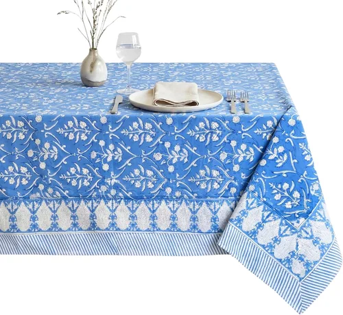 Vista 22 de ATOSII Amalfi - Mantel redondo de verano 100% algodón, estampado en bloques, para comedor, bodas, exteriores, fiestas, I Grand Millenial Farmhouse