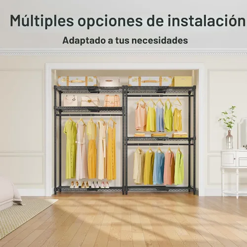 Vista 4 de VIPEK X1 - Perchero de ropa expandible resistente, ajustable de 2' a 3'5", con estantes ajustables y varillas para colgar, perchero de metal