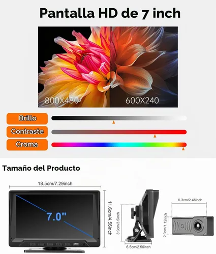 Vista 5 de Sistema de cámara de respaldo con cable de 7 pulgadas con rango