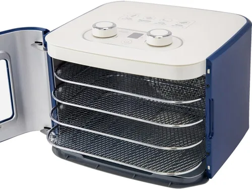 Vista 4 de NESCO Deshidratador de alimentos FD‑41B Snackmaster para aperitivos caseros fáciles, deshidratador de encimera azul simple con 4 bandejas