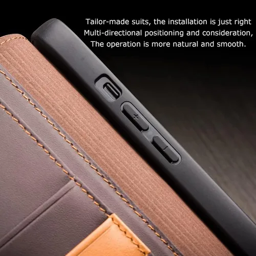 Vista 8 de COOVS Funda tipo cartera para iPhone 14/14 Plus/14 Pro/14 Pro Max, funda con cierre magnético de piel auténtica de alta calidad, con bloqueo RFID